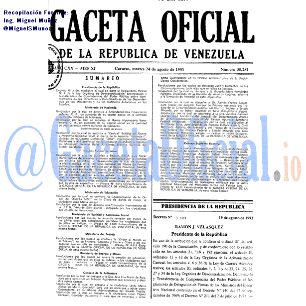Gaceta Oficial 35281 del 24 Agosto 1993