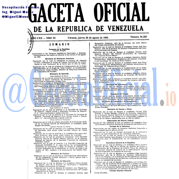 Gaceta Oficial 35283 del 26 Agosto 1993