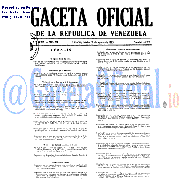 Gaceta Oficial 35286 del 31 Agosto 1993