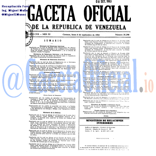 Gaceta Oficial 35290 del 6 Septiembre 1993