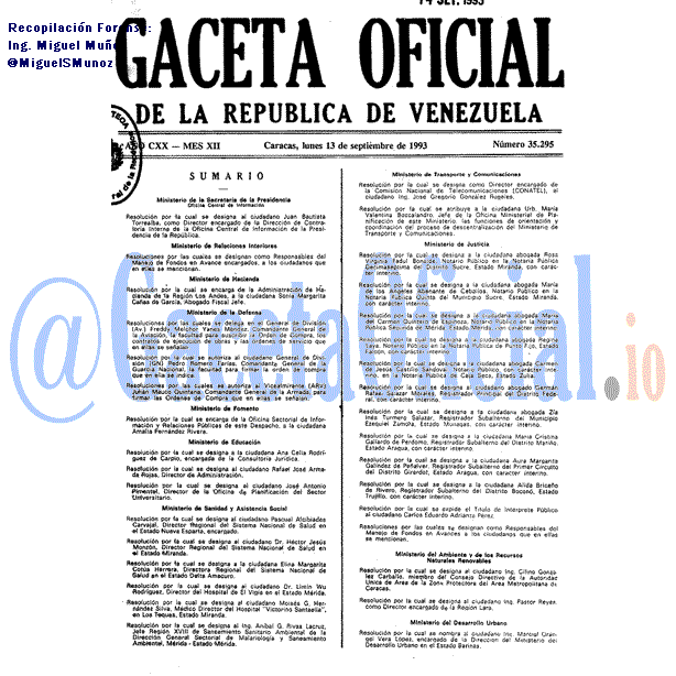 Gaceta Oficial 35295 del 13 Septiembre 1993