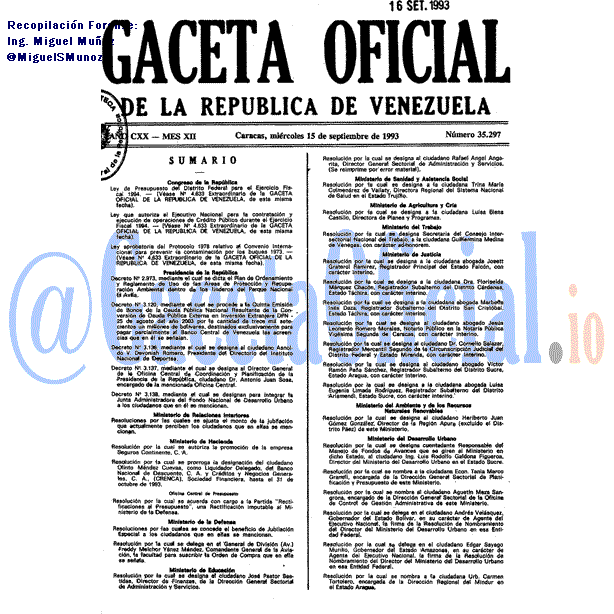 Gaceta Oficial 35297 del 15 Septiembre 1993