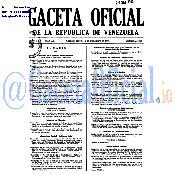 Gaceta Oficial 35298 del 16 Septiembre 1993