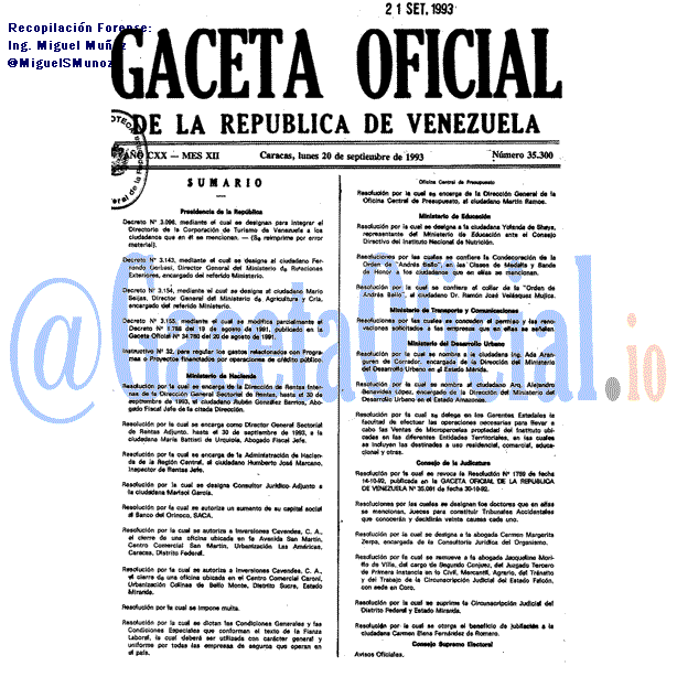 Gaceta Oficial 35300 del 20 Septiembre 1993