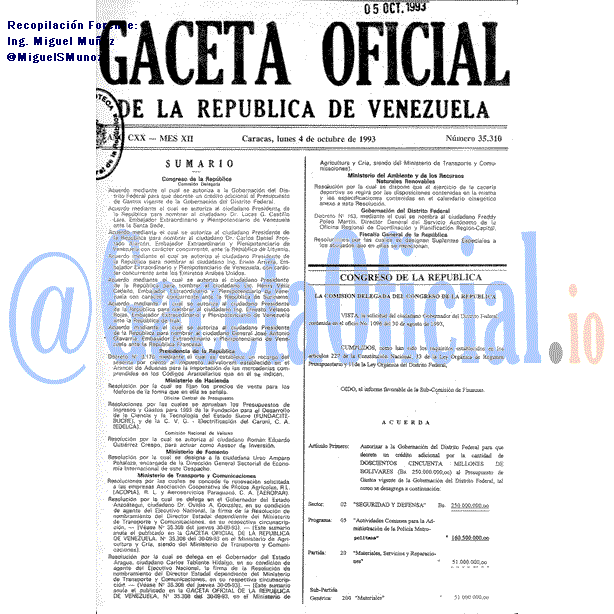 Gaceta Oficial 35310 del 4 Octubre 1993