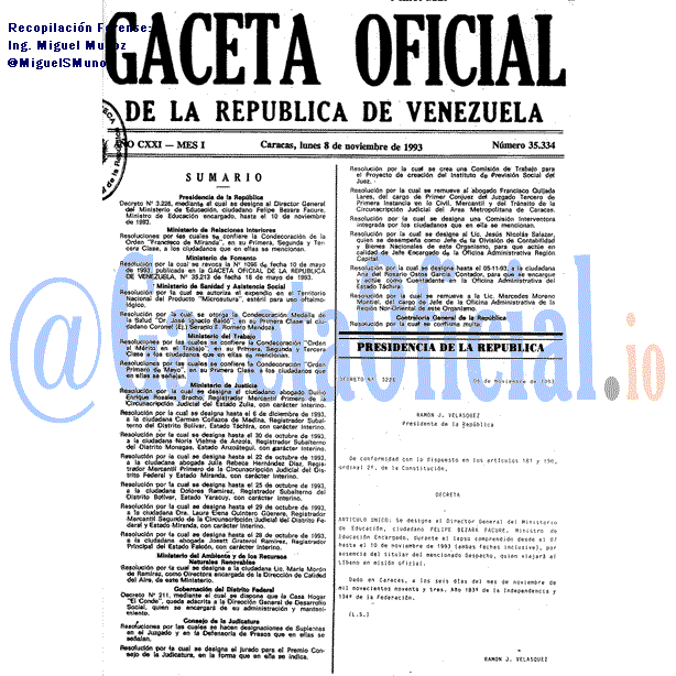 Gaceta Oficial 35334 del 8 Noviembre 1993