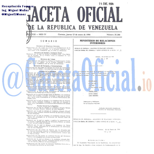 Gaceta Oficial 35380 del 13 Enero 1994