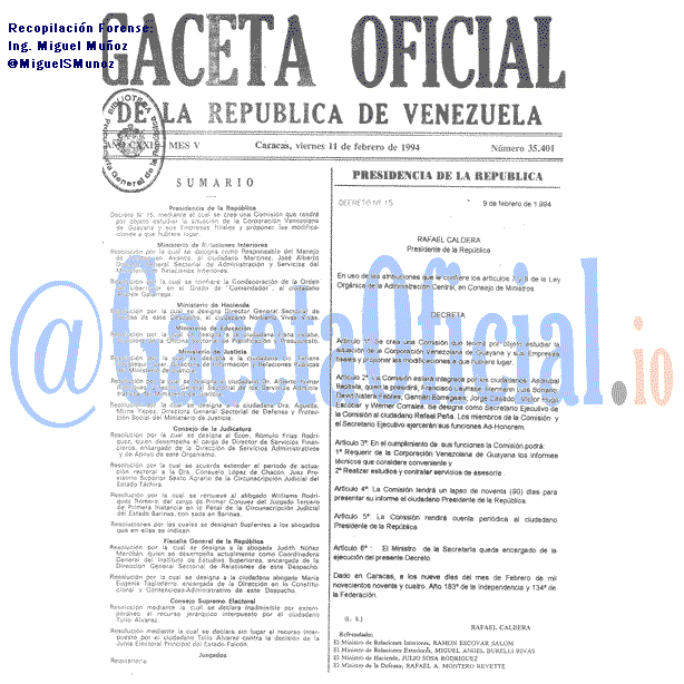 Gaceta Oficial 35401 del 11 Febrero 1994