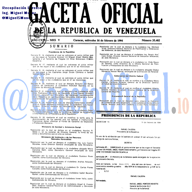 Gaceta Oficial 35402 del 16 Febrero 1994