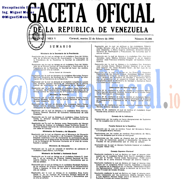 Gaceta Oficial 35406 del 22 Febrero 1994