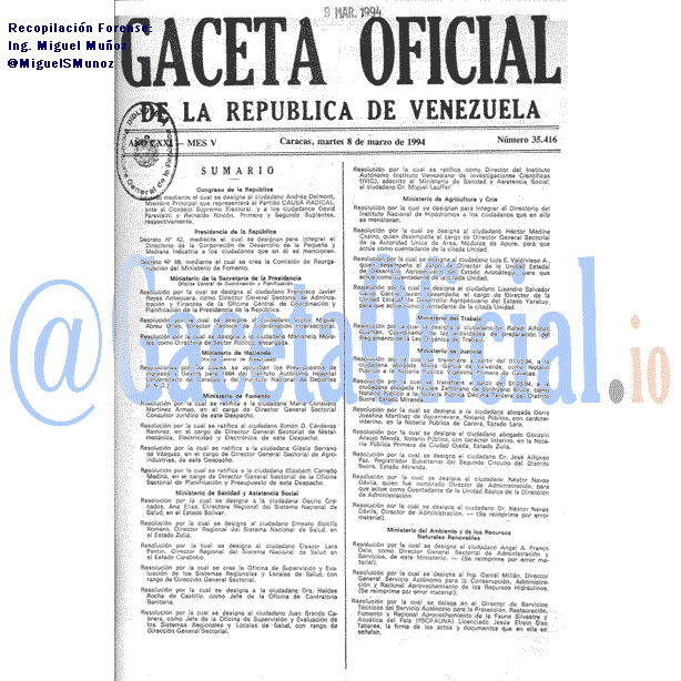 Gaceta Oficial 35416 del 8 Marzo 1994
