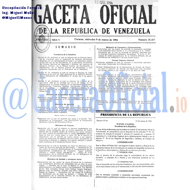 Gaceta Oficial 35417 del 9 Marzo 1994