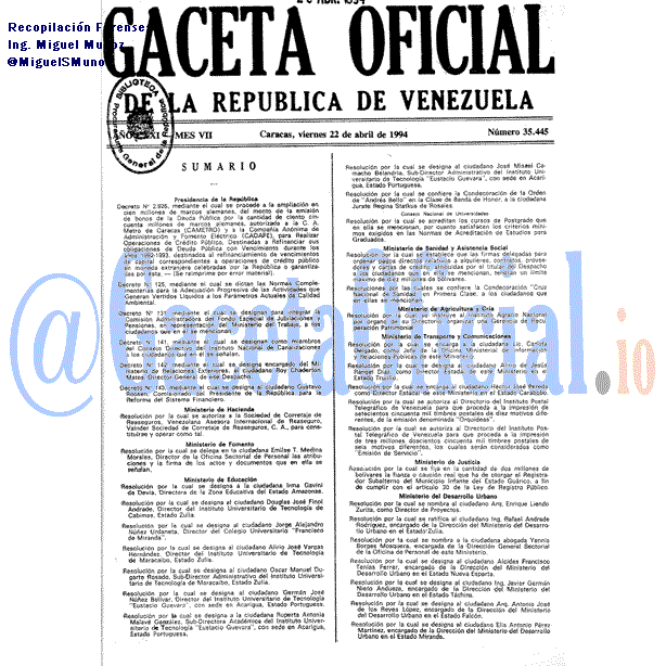 Gaceta Oficial 35445 del 22 Abril 1994