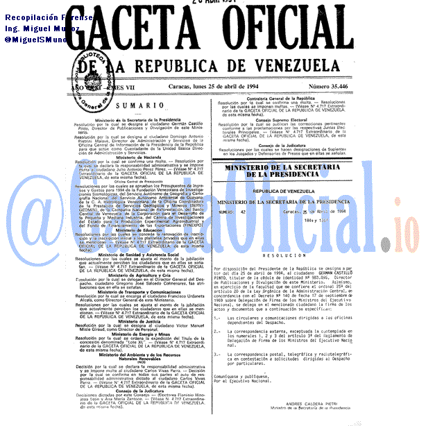 Gaceta Oficial 35446 del 25 Abril 1994
