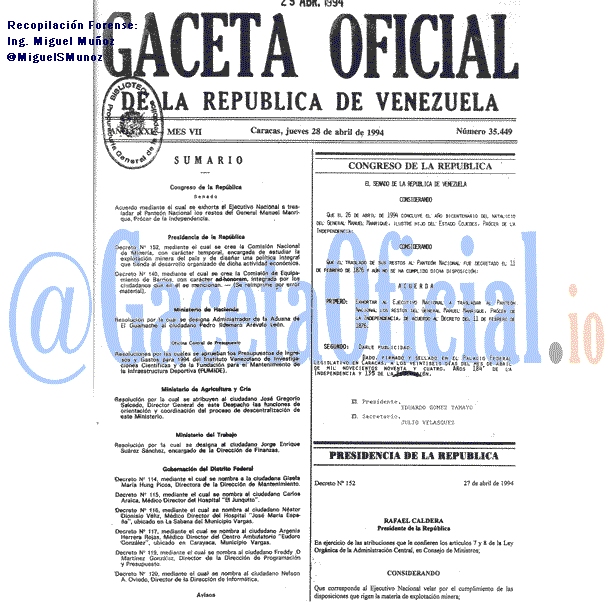 Gaceta Oficial 35449 del 28 Abril 1994