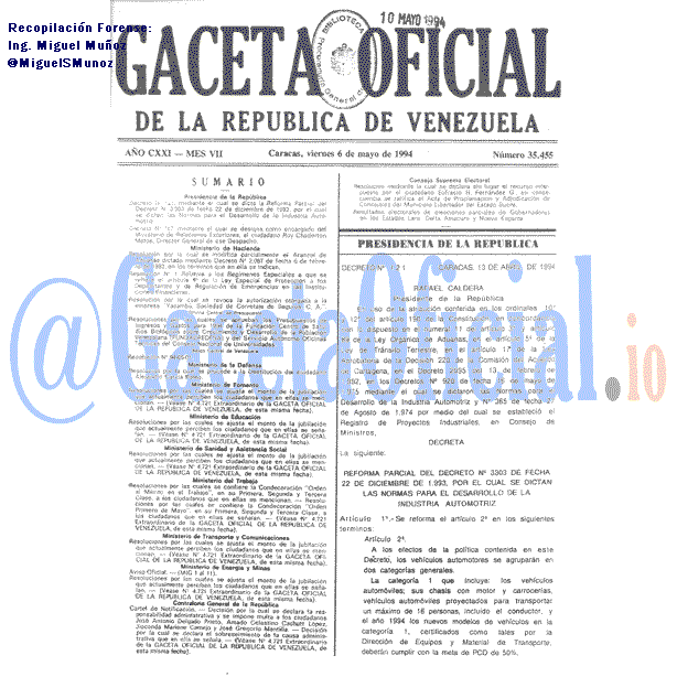 Gaceta Oficial 35455 del 6 Mayo 1994