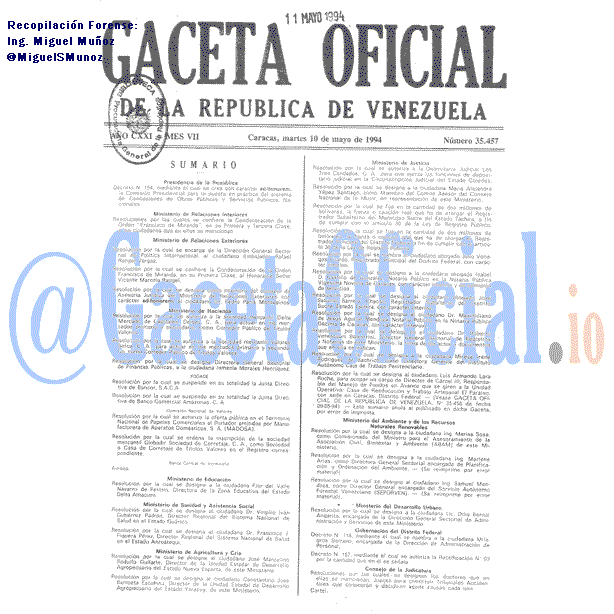 Gaceta Oficial 35457 del 10 Mayo 1994