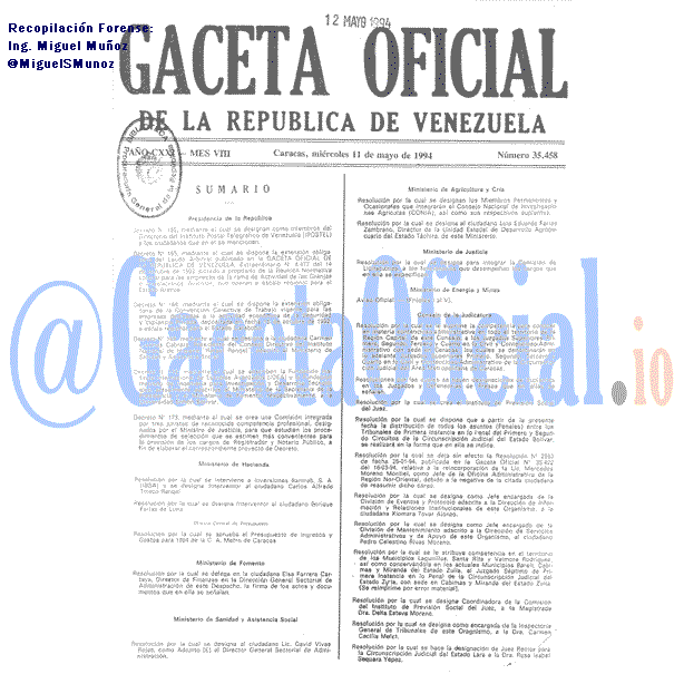 Gaceta Oficial 35458 del 11 Mayo 1994