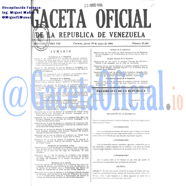 Gaceta Oficial 35464 del 19 Mayo 1994