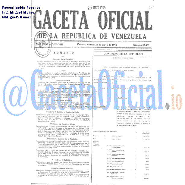 Gaceta Oficial 35465 del 20 Mayo 1994