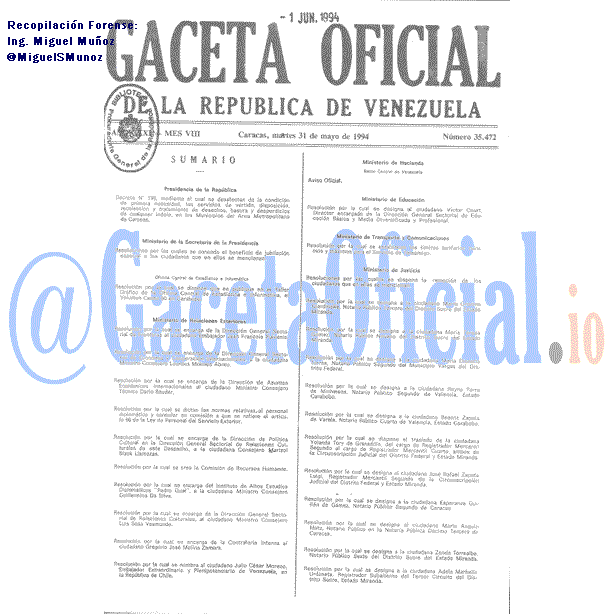 Gaceta Oficial 35472 del 31 Mayo 1994