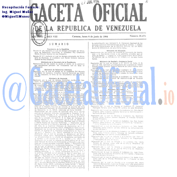 Gaceta Oficial 35476 del 6 Junio 1994