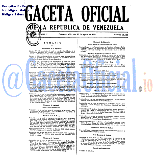 Gaceta Oficial 35521 del 10 Agosto 1994