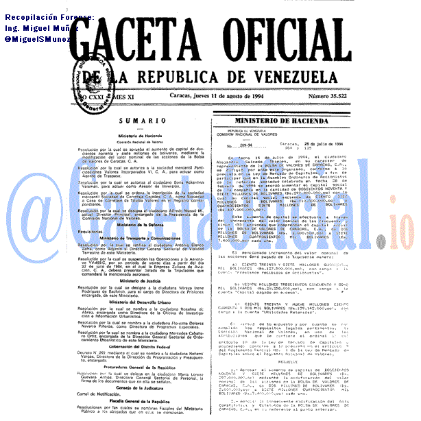 Gaceta Oficial 35522 del 11 Agosto 1994