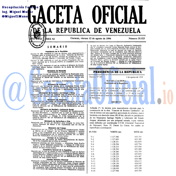 Gaceta Oficial 35523 del 12 Agosto 1994