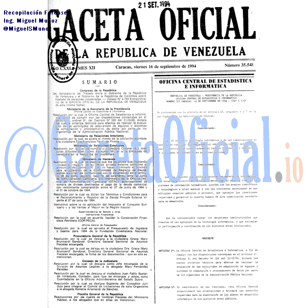 Gaceta Oficial 35548 del 16 Septiembre 1994