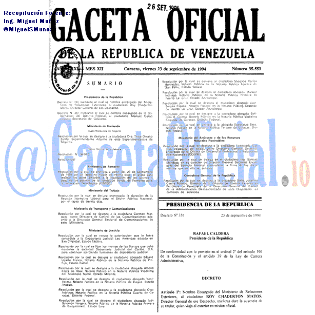 Gaceta Oficial 35553 del 23 Septiembre 1994