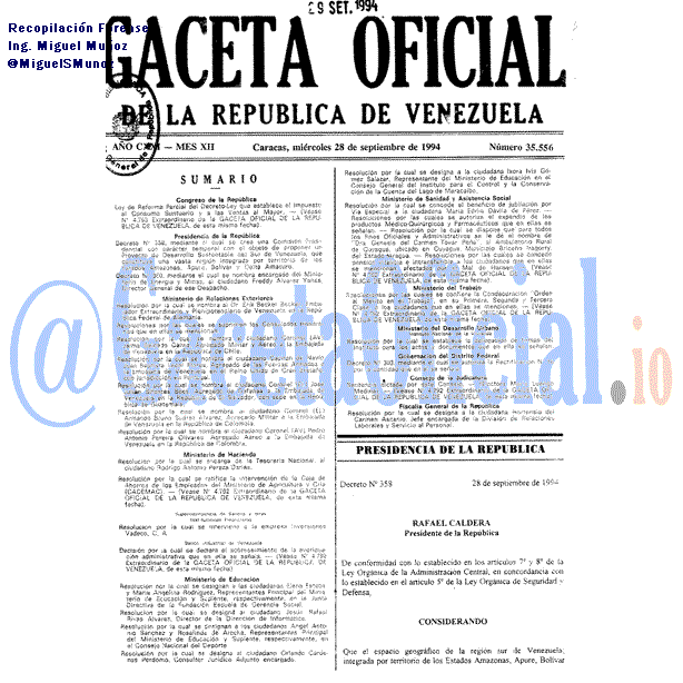 Gaceta Oficial 35556 del 28 Septiembre 1994