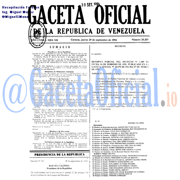 Gaceta Oficial 35557 del 29 Septiembre 1994