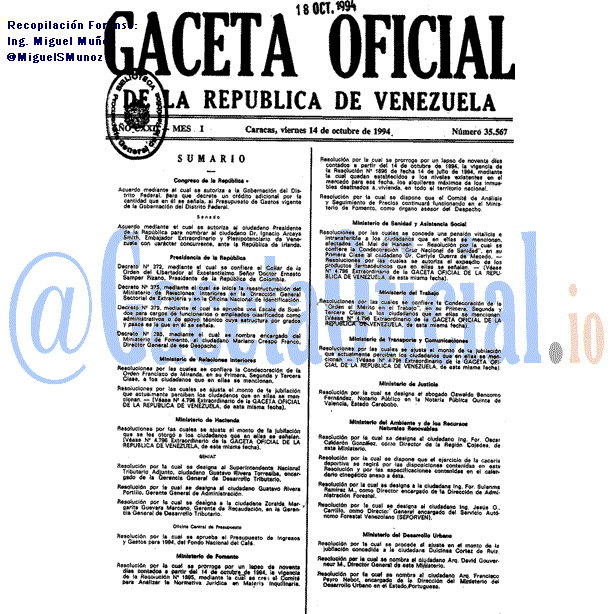 Gaceta Oficial 35567 del 14 Octubre 1994