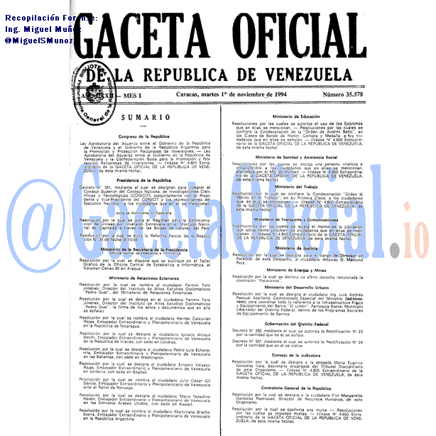 Gaceta Oficial 35578 del 1 Noviembre 1994
