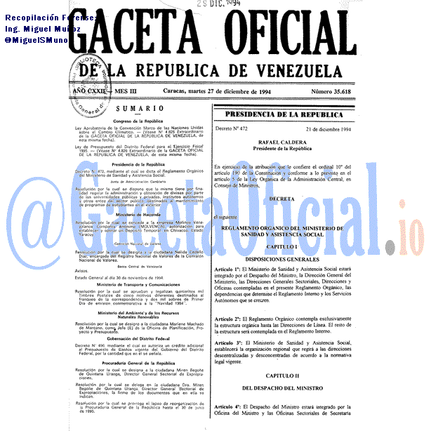 Gaceta Oficial 35618 del 27 Diciembre 1994