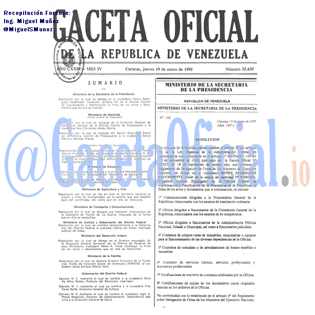 Gaceta Oficial 35635 del 19 Enero 1995