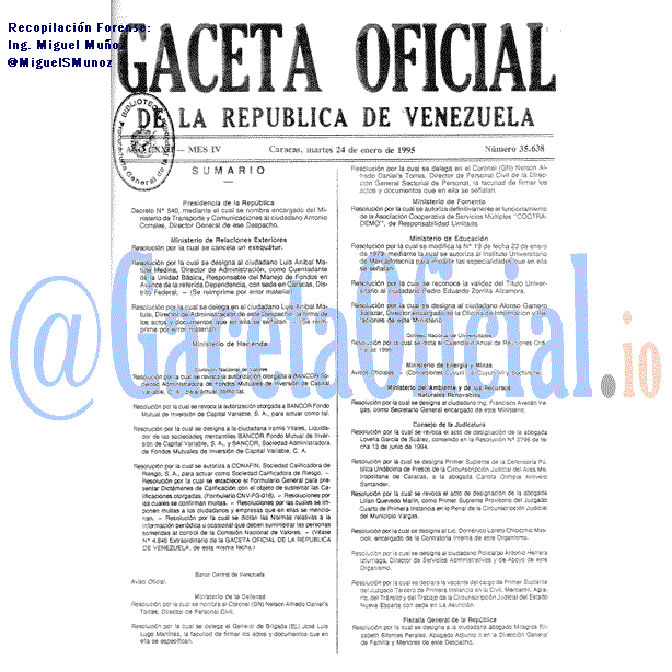 Gaceta Oficial 35638 del 24 Enero 1995