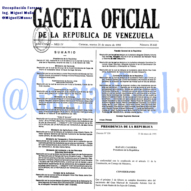 Gaceta Oficial 35643 del 31 Enero 1995