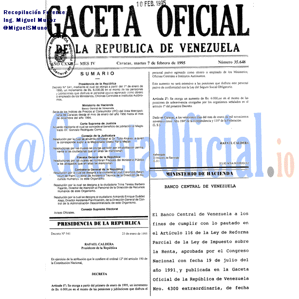 Gaceta Oficial 35648 del 7 Febrero 1995