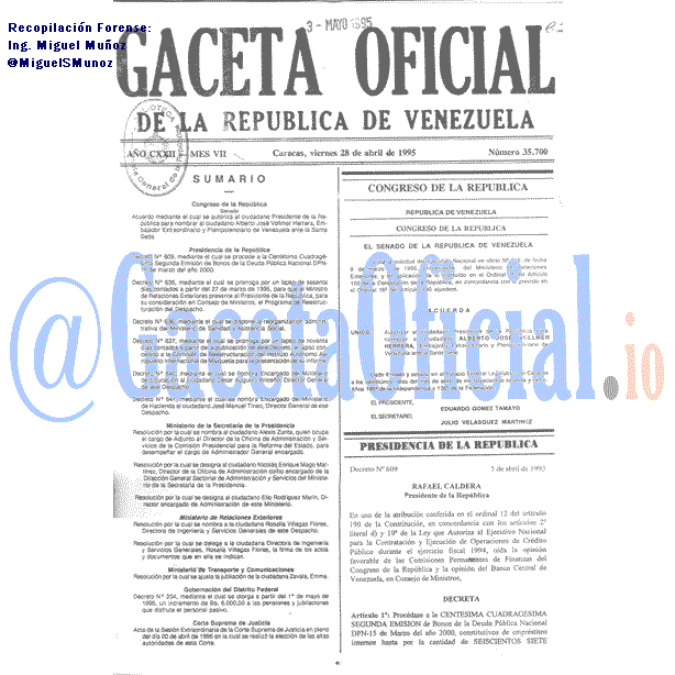 Gaceta Oficial 35700 del 28 Abril 1995