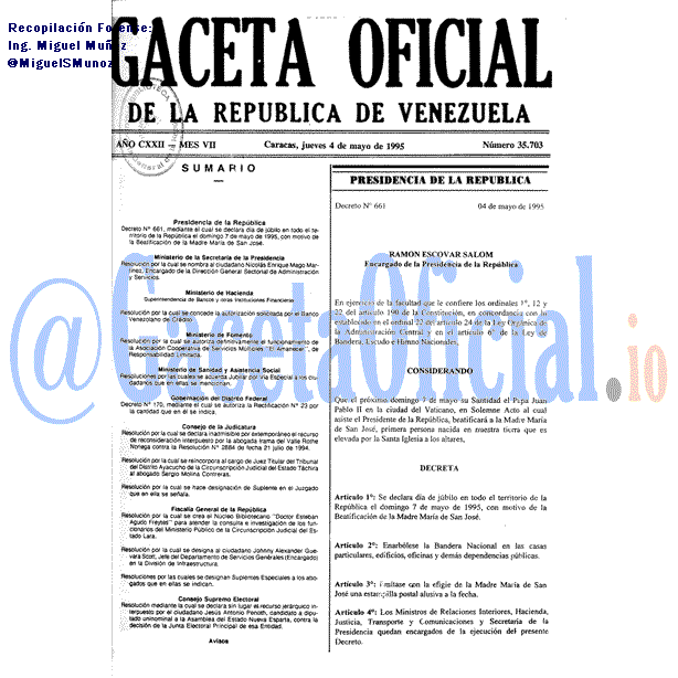 Gaceta Oficial 35703 del 4 Mayo 1995