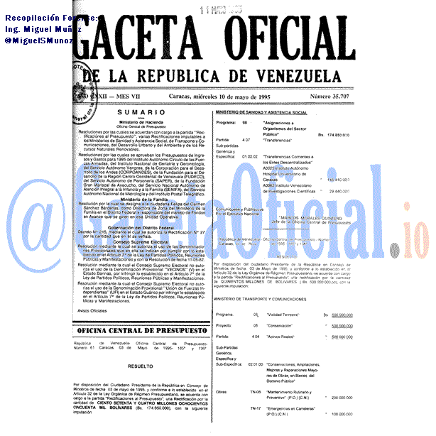Gaceta Oficial 35707 del 10 Mayo 1995