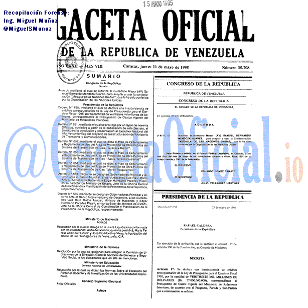 Gaceta Oficial 35708 del 11 Mayo 1995