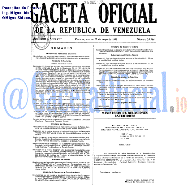 Gaceta Oficial 35716 del 23 Mayo 1995