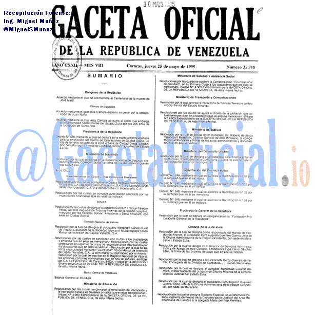 Gaceta Oficial 35718 del 25 Mayo 1995