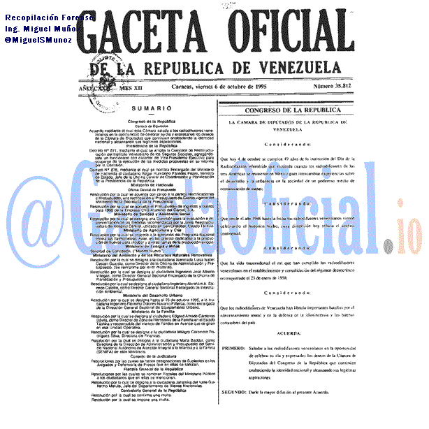 Gaceta Oficial 35812 del 6 Octubre 1995