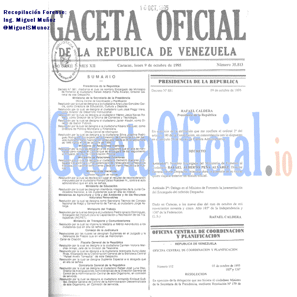Gaceta Oficial 35813 del 9 Octubre 1995