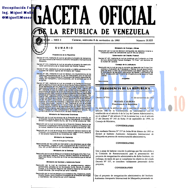 Gaceta Oficial 35833 del 8 Noviembre 1995
