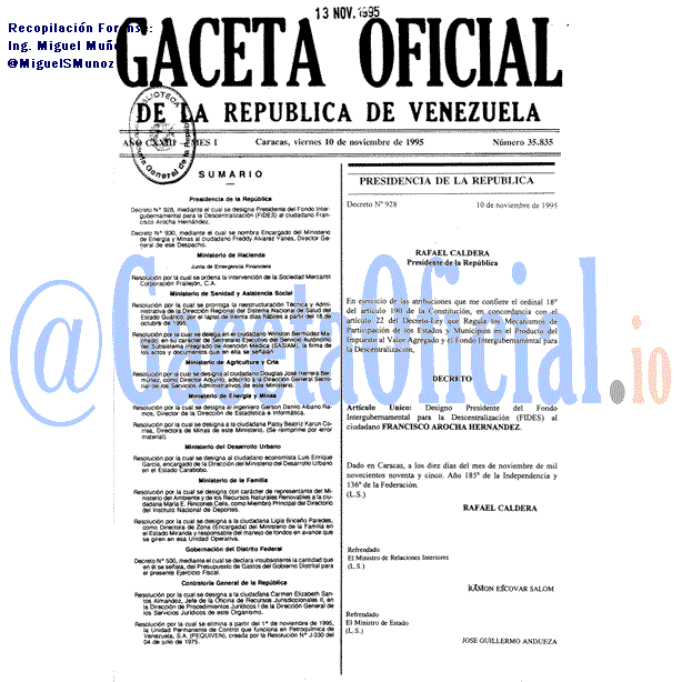 Gaceta Oficial 35835 del 10 Noviembre 1995